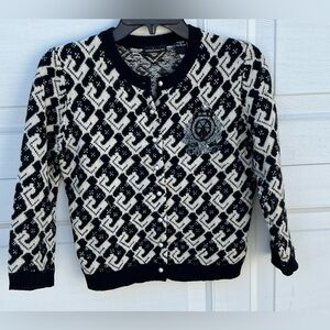 Moda InternatIonal Cardigan Top Women’s black/white  Knit Wool Rabbit Bl…